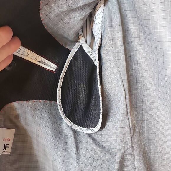 JF J. Ferrar Slim Fit Suit Jacket Sport Coat Gingham Pattern Dark‎ Gray/Blue Men - Picture 12 of 15